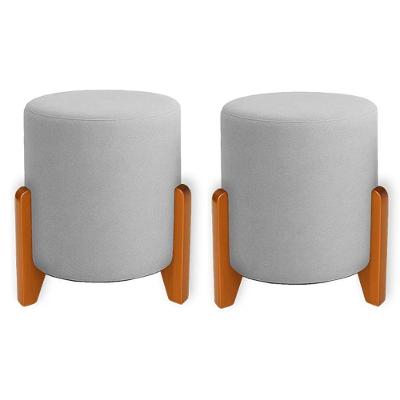 Kit 2 Puffs Orgânicos Boucle Thor Com Pés De Madeira - 7 Decor Prata