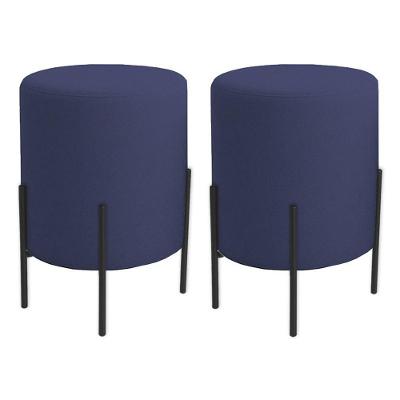 Kit 2 Puffs Orgânicos Boucle Thor Com Pés De Ferro Preto - 7 Decor Azul Marinho