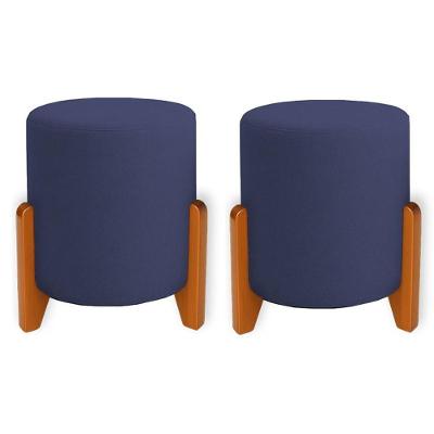 Kit 2 Puffs Orgânicos Veludo Thor Com Pés De Madeira - 7 Decor Azul Marinho