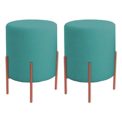 Kit 2 Puffs Orgânicos Veludo Thor Com Pés De Ferro Rosê - 7 Decor Azul Turquesa