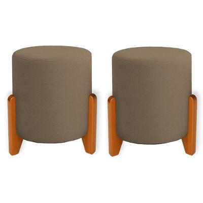 Kit 2 Puffs Orgânicos Boucle Thor Com Pés De Madeira - 7 Decor Cappuccino