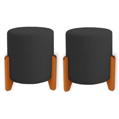 Kit 2 Puffs Orgânicos Boucle Thor Com Pés De Madeira - 7 Decor Preto