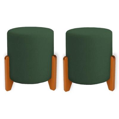 Kit 2 Puffs Orgânicos Boucle Thor Com Pés De Madeira - 7 Decor Verde Escuro