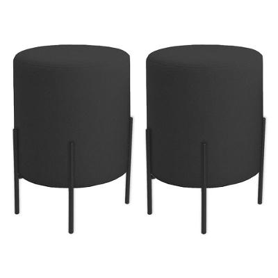 Kit 2 Puffs Orgânicos Boucle Thor Com Pés De Ferro Preto - 7 Decor Preto
