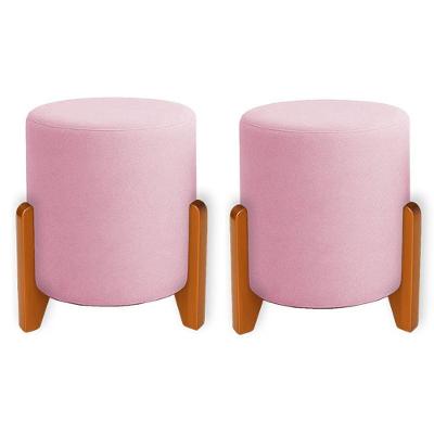 Kit 2 Puffs Orgânicos Boucle Thor Com Pés De Madeira - 7 Decor Rosê
