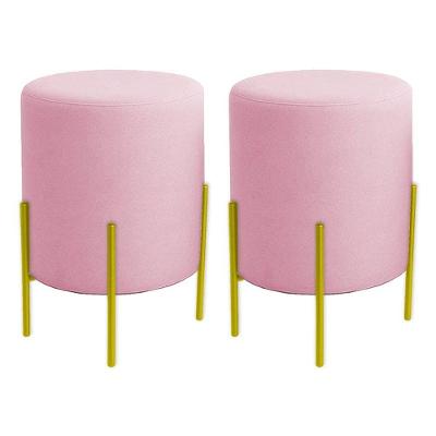 Kit 2 Puffs Orgânicos Boucle Thor Com Pés De Ferro Dourado - 7 Decor Rosê