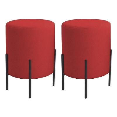 Kit 2 Puffs Orgânicos Boucle Thor Com Pés De Ferro Preto - 7 Decor Vermelho