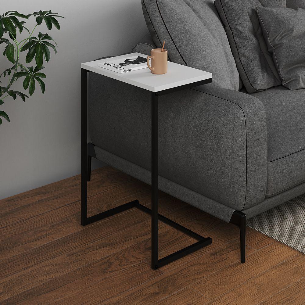 Mesa Lateral De Apoio Industrial Sofá Charmme Ferro Preto E Tampo Branco - 1