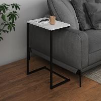 Mesa Lateral De Apoio Industrial Sofá Charmme Ferro Preto E Tampo Branco - 1