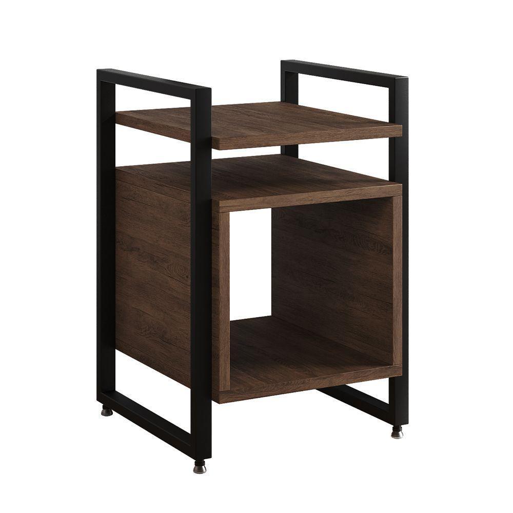 Mesa De Cabeceira Industrial Marrocos Ferro Preto E Tampo Amêndoa - 2