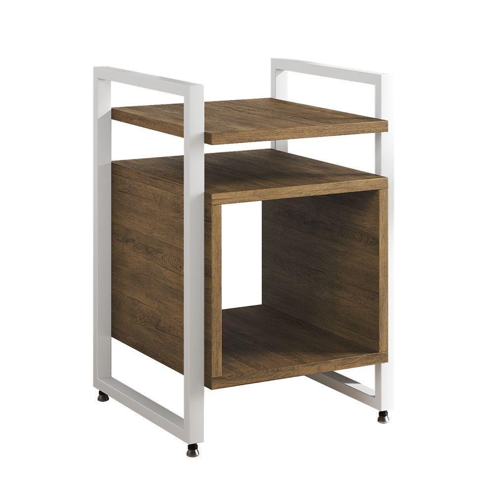 Kit 2 Mesas De Cabeceira Industrial Marrocos Ferro Branco E Tampo Freijó - 3