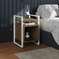 Kit 2 Mesas De Cabeceira Industrial Marrocos Ferro Branco E Tampo Freijó - 2