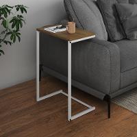 Mesa Lateral De Apoio Industrial Sofá Charmme Ferro Branco E Tampo Freijó - 1