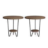 Kit 2 Mesas Laterais Redonda Industrial Italy Ferro Preto E Tampo Amêndoa - 1