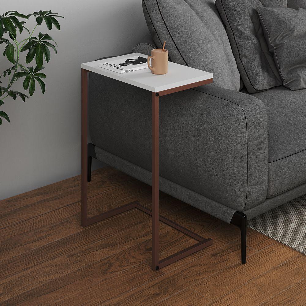 Mesa Lateral De Apoio Industrial Sofá Charmme Ferro Cobre E Tampo Branco - 1
