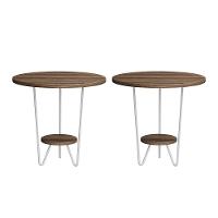 Kit 2 Mesas Laterais Redonda Industrial Italy Ferro Branco E Tampo Amêndoa - 1