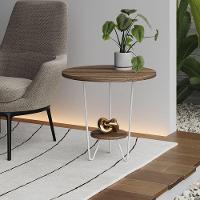 Kit 2 Mesas Laterais Redonda Industrial Italy Ferro Branco E Tampo Amêndoa - 2