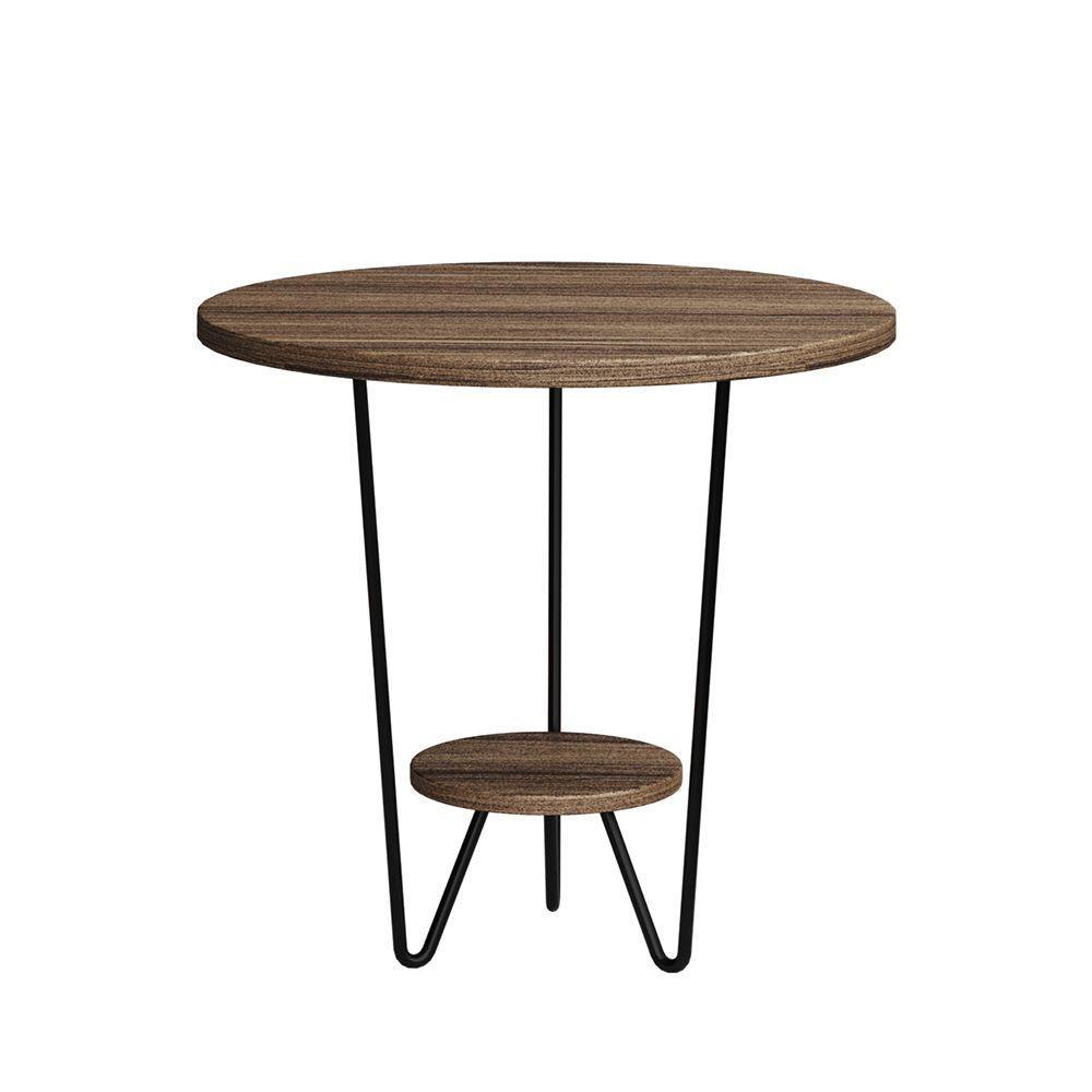 Mesa Lateral Redonda Industrial Italy Ferro Preto E Tampo Amêndoa - 2