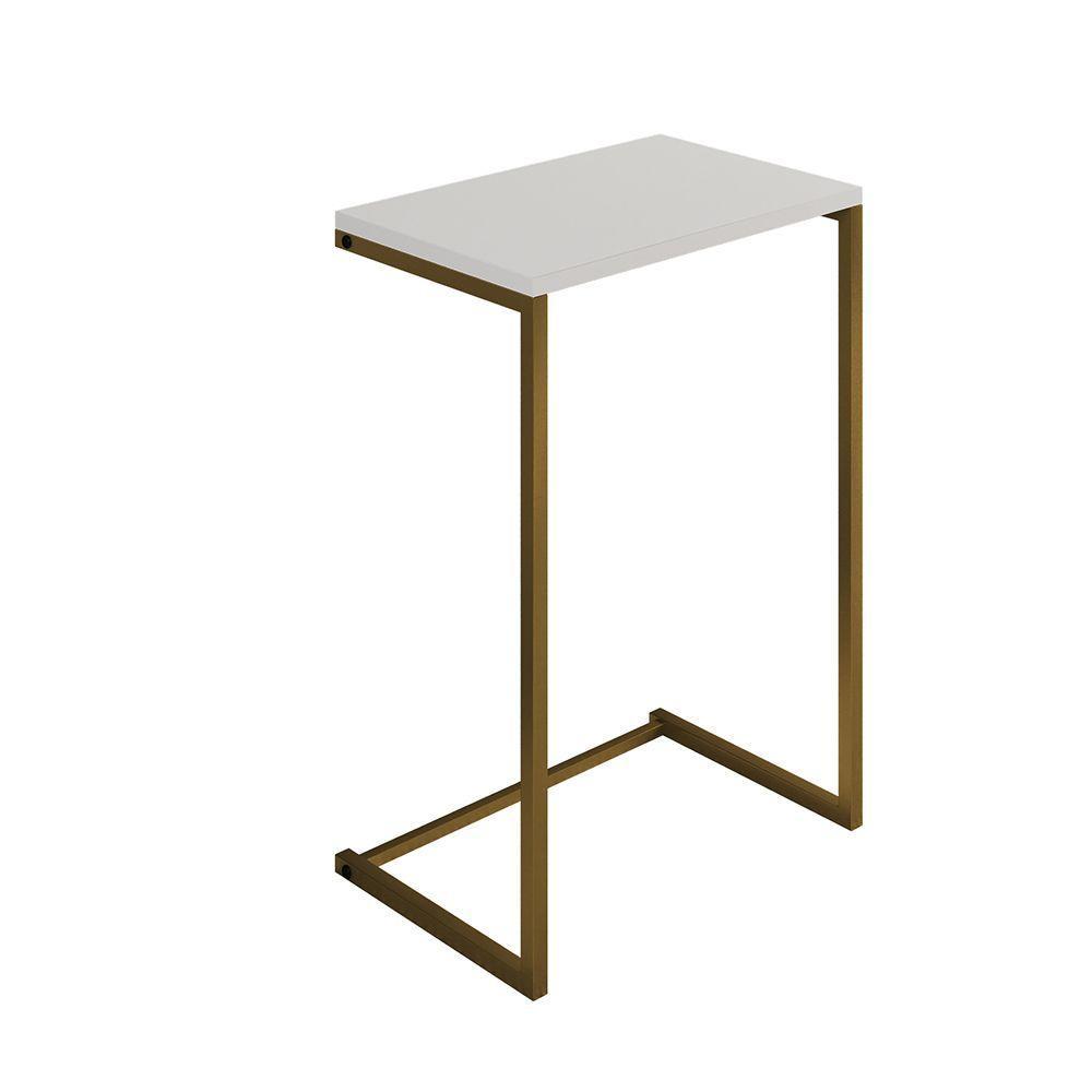 Mesa Lateral De Apoio Industrial Sofá Charmme Ferro Dourado E Tampo Branco - 2