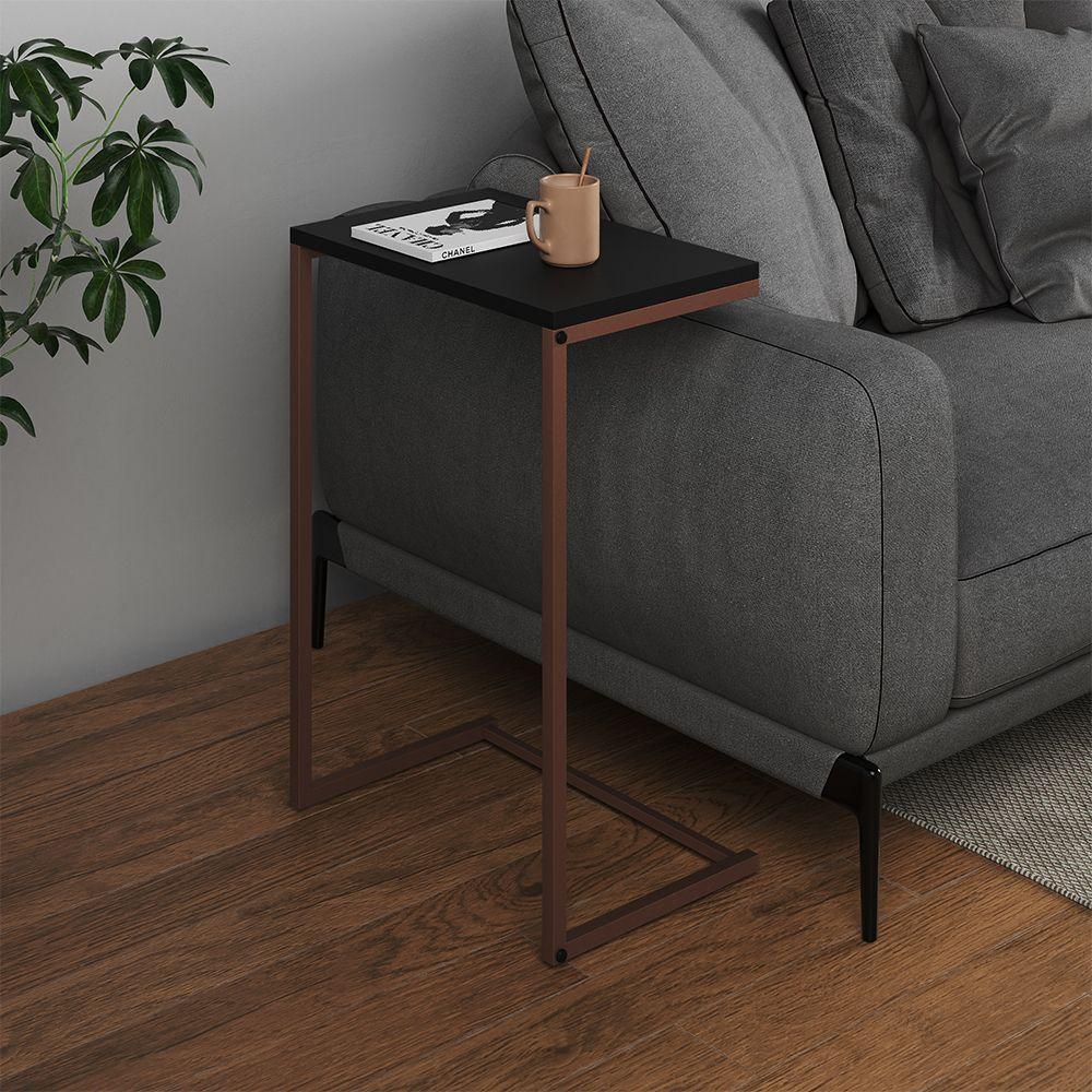 Mesa Lateral De Apoio Industrial Sofá Charmme Ferro Cobre E Tampo Preto - 1