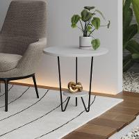 Mesa Lateral Redonda Industrial Italy Ferro Preto E Tampo Branco - 1