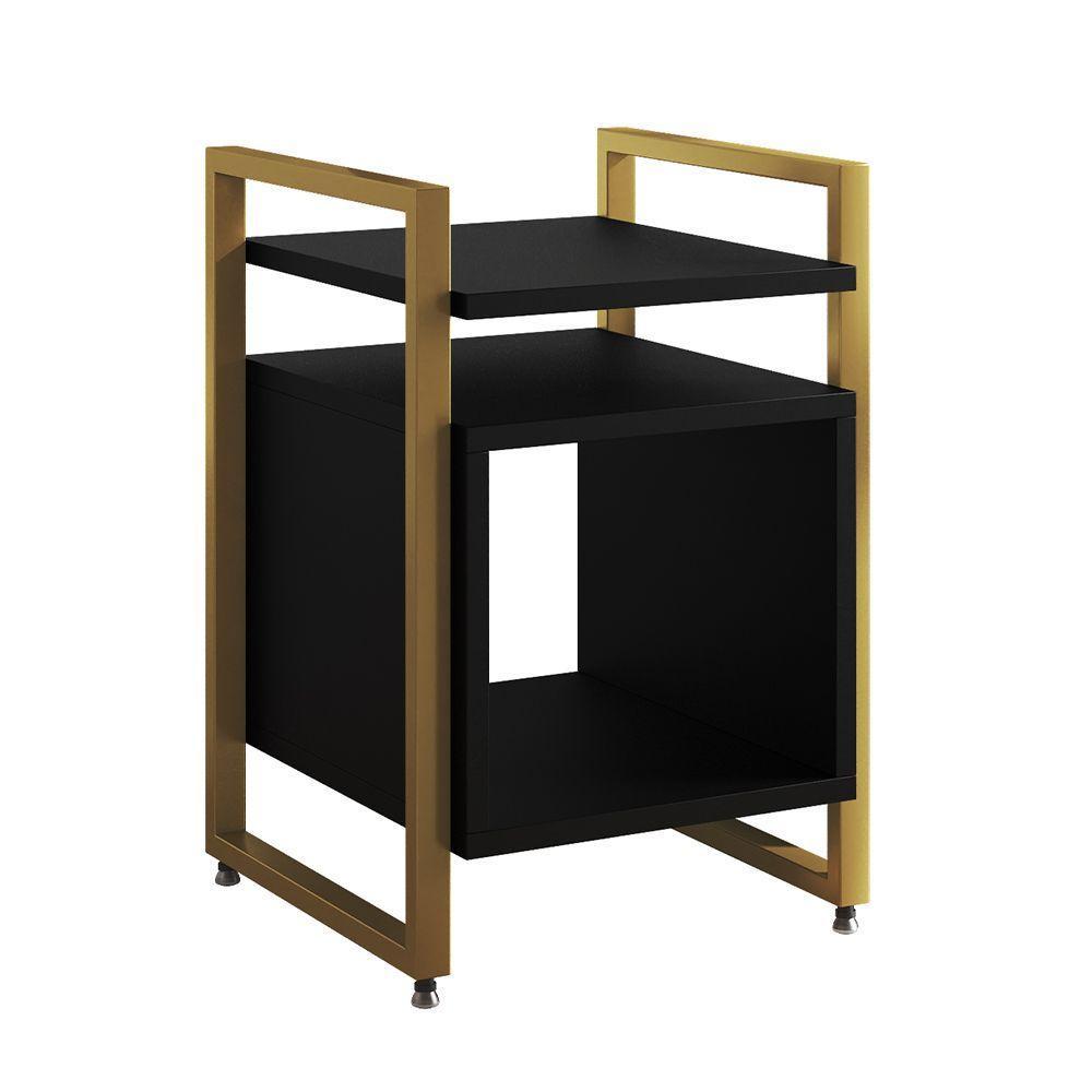 Kit 2 Mesas De Cabeceira Industrial Marrocos Ferro Dourado E Tampo Preto - 3