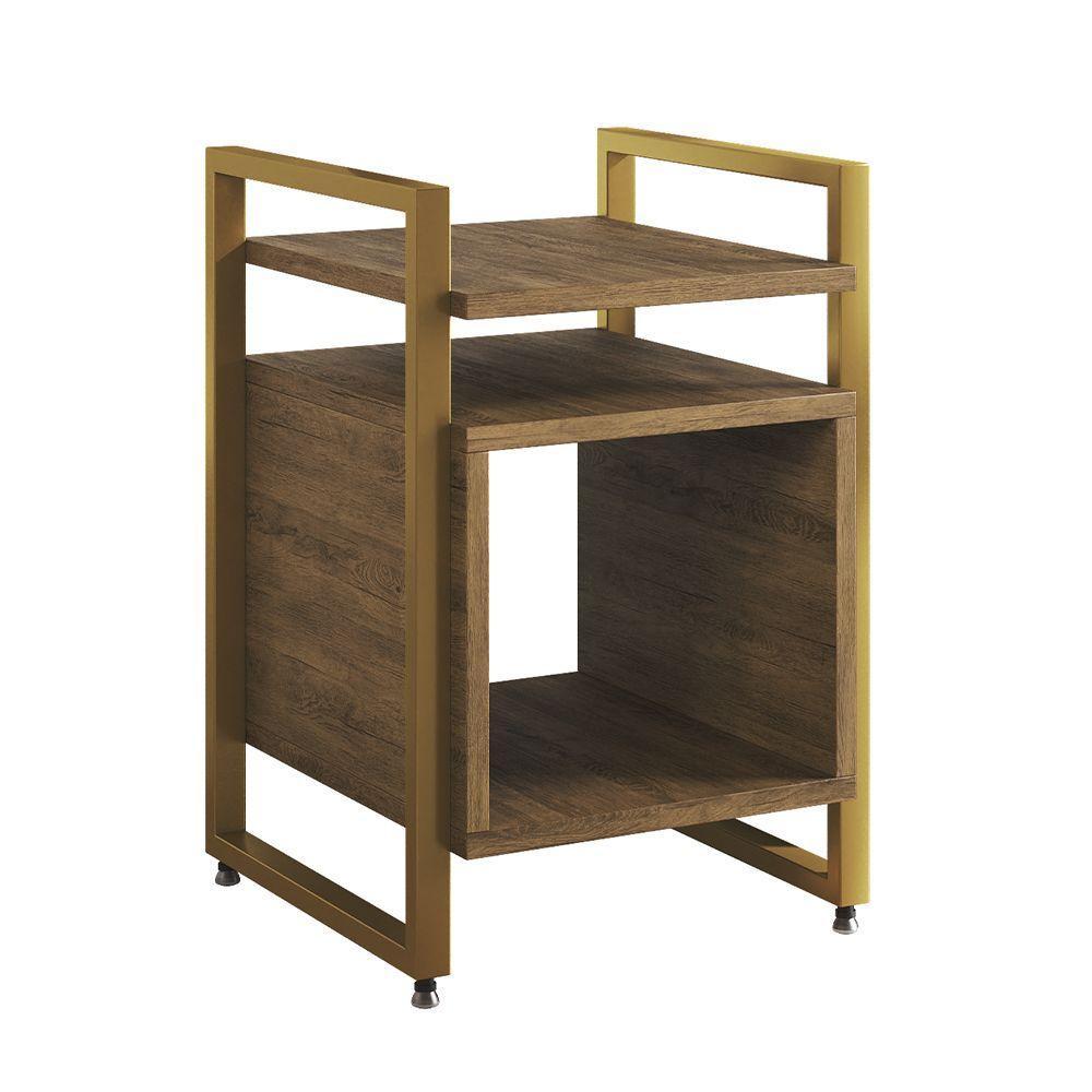 Kit 2 Mesas De Cabeceira Industrial Marrocos Ferro Dourado E Tampo Freijó - 3