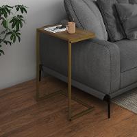 Mesa Lateral De Apoio Industrial Sofá Charmme Ferro Dourado E Tampo Freijó - 1