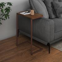 Mesa Lateral De Apoio Industrial Sofá Charmme Ferro Cobre E Tampo Amêndoa - 1