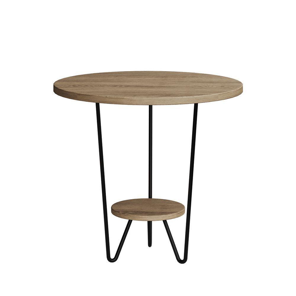 Mesa Lateral Redonda Industrial Italy Ferro Preto E Tampo Freijó - 2