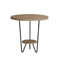 Mesa Lateral Redonda Industrial Italy Ferro Preto E Tampo Freijó - 2