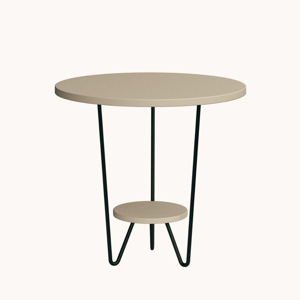 Mesa Lateral Redonda Industrial Italy Ferro Preto E Tampo Off-white - 2