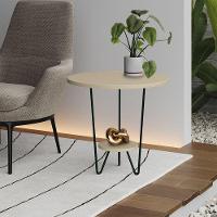 Mesa Lateral Redonda Industrial Italy Ferro Preto E Tampo Off-white - 1