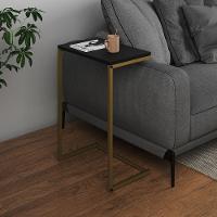 Mesa Lateral De Apoio Industrial Sofá Charmme Ferro Dourado E Tampo Preto - 1