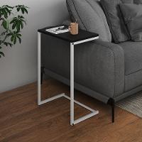 Mesa Lateral De Apoio Industrial Sofá Charmme Ferro Branco E Tampo Preto - 1