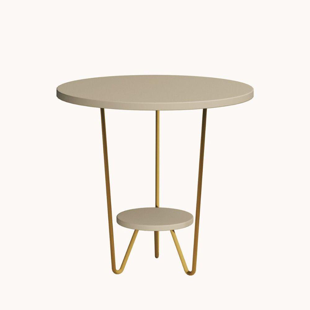 Mesa Lateral Redonda Industrial Italy Ferro Dourado E Tampo Off-white - 2