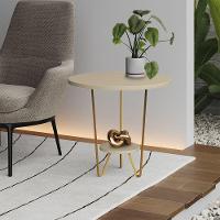 Mesa Lateral Redonda Industrial Italy Ferro Dourado E Tampo Off-white - 1