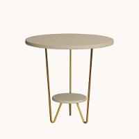 Mesa Lateral Redonda Industrial Italy Ferro Dourado E Tampo Off-white - 2