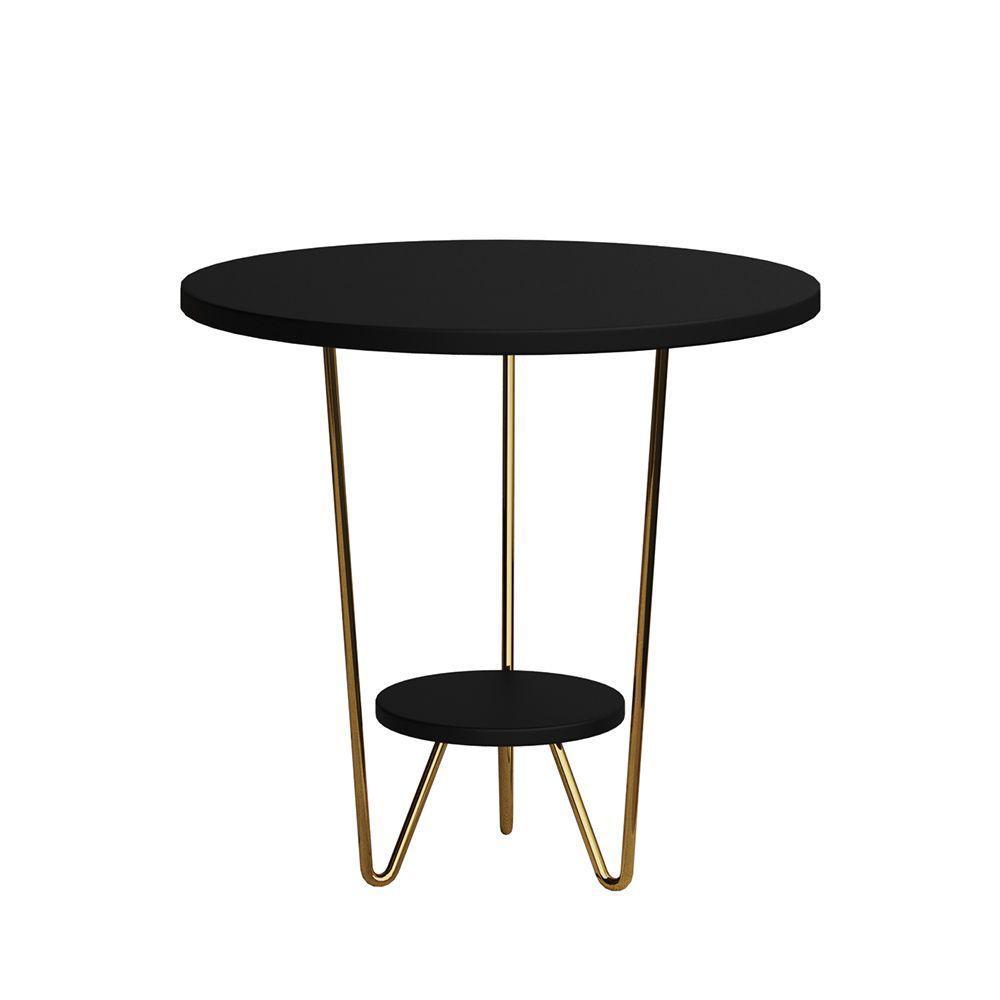 Mesa Lateral Redonda Industrial Italy Ferro Dourado E Tampo Preto - 2