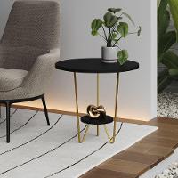 Mesa Lateral Redonda Industrial Italy Ferro Dourado E Tampo Preto - 1