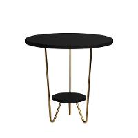 Mesa Lateral Redonda Industrial Italy Ferro Dourado E Tampo Preto - 2