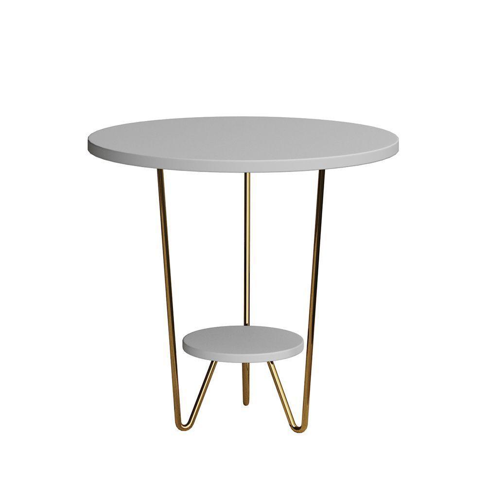 Mesa Lateral Redonda Industrial Italy Ferro Dourado E Tampo Branco - 2