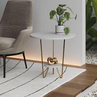 Mesa Lateral Redonda Industrial Italy Ferro Dourado E Tampo Branco - 1