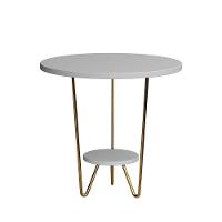 Mesa Lateral Redonda Industrial Italy Ferro Dourado E Tampo Branco - 2