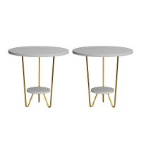 Kit 2 Mesas Laterais Redonda Industrial Italy Ferro Dourado E Tampo Branco - 1