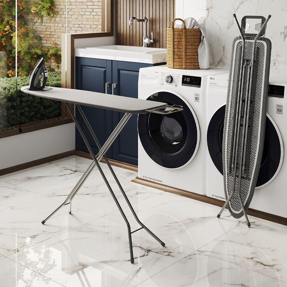 Tábua De Passar Roupas Dobrável Lyon Com Tecido Térmico E Porta Ferro Prata - 1