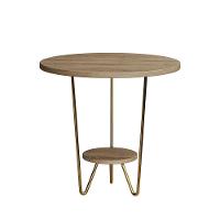 Mesa Lateral Redonda Industrial Italy Ferro Dourado E Tampo Freijó - 2