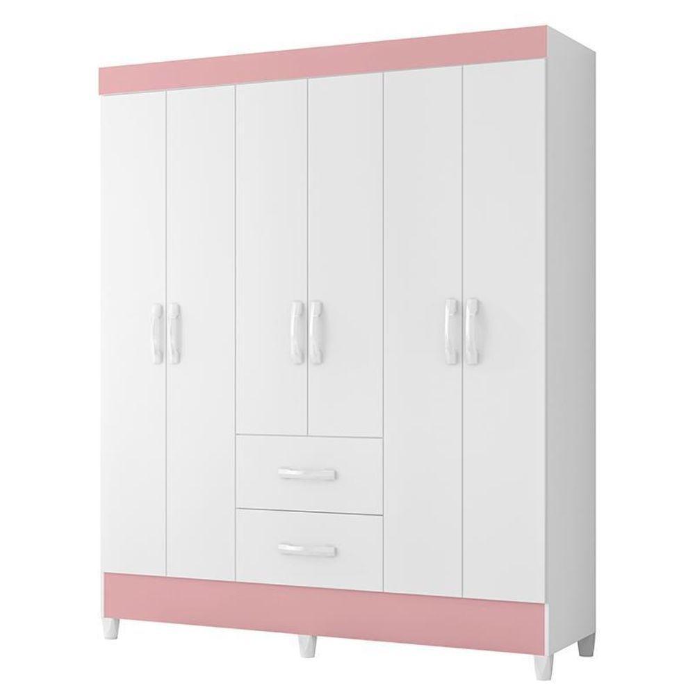 Guarda Roupa Mobi 6 Portas E 2 Gavetas Flex Branco-rosa - Móveis Albatroz Branco-rosa - 1