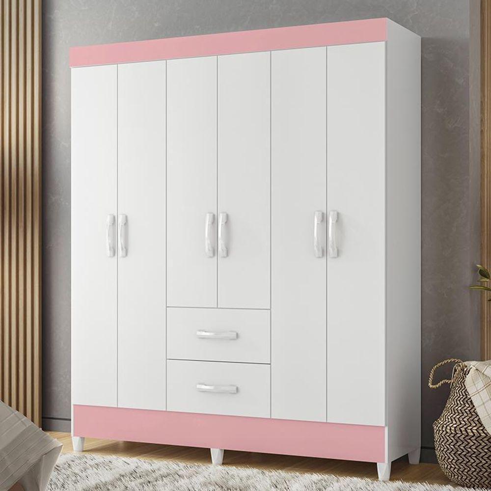 Guarda Roupa Mobi 6 Portas E 2 Gavetas Flex Branco-rosa - Móveis Albatroz Branco-rosa - 2