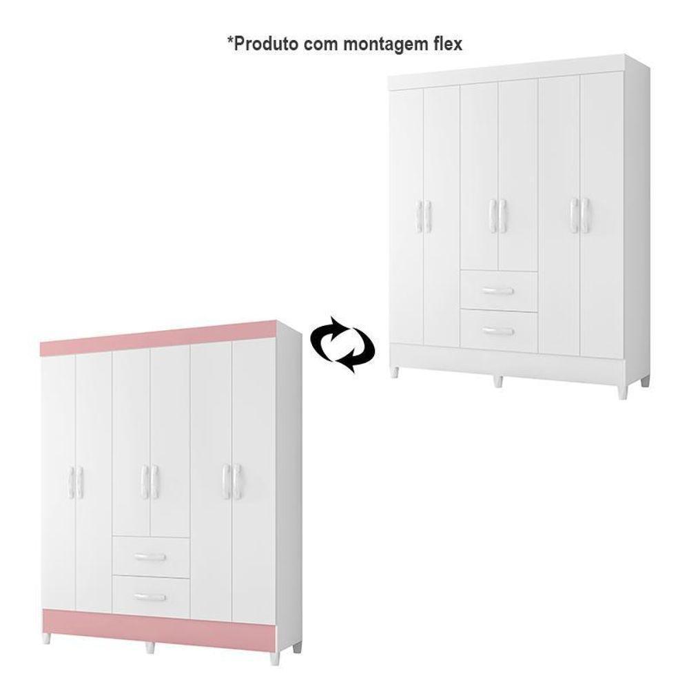 Guarda Roupa Mobi 6 Portas E 2 Gavetas Flex Branco-rosa - Móveis Albatroz Branco-rosa - 4